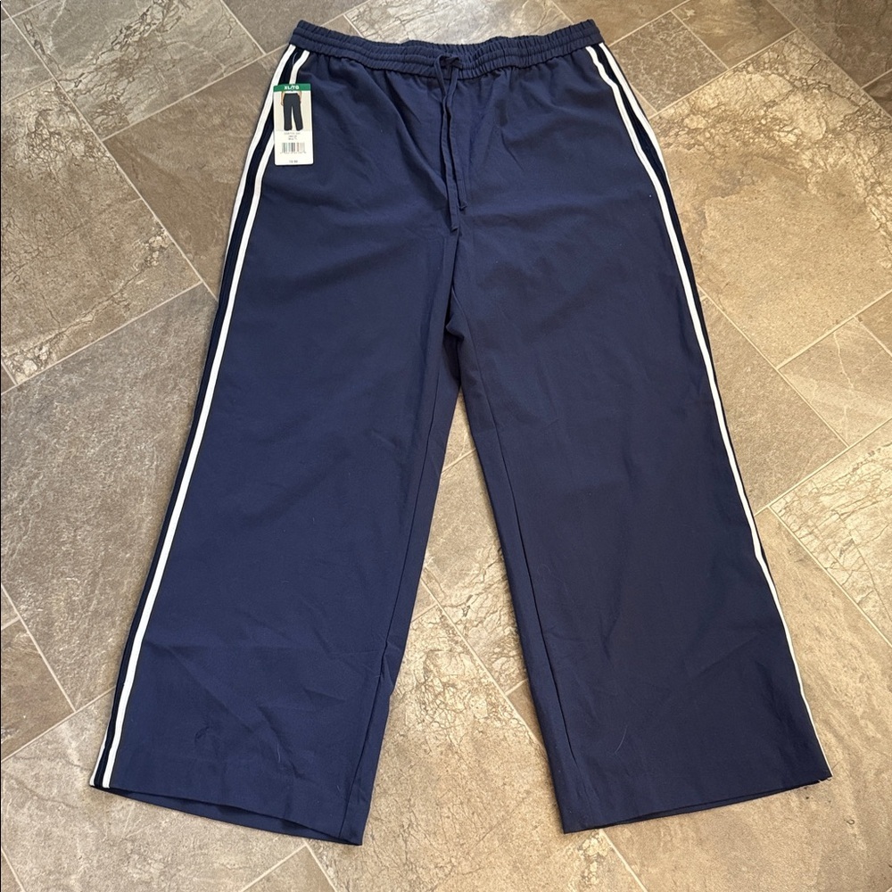 RACHEL Rachel Roy Navy Blue Joggers with White pinstripe stripe Accents XL  NWT